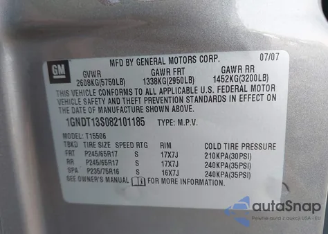 2008 Chevrolet Trailblazer Lt из США, поврежденный, VIN 1GNDT13S082101185